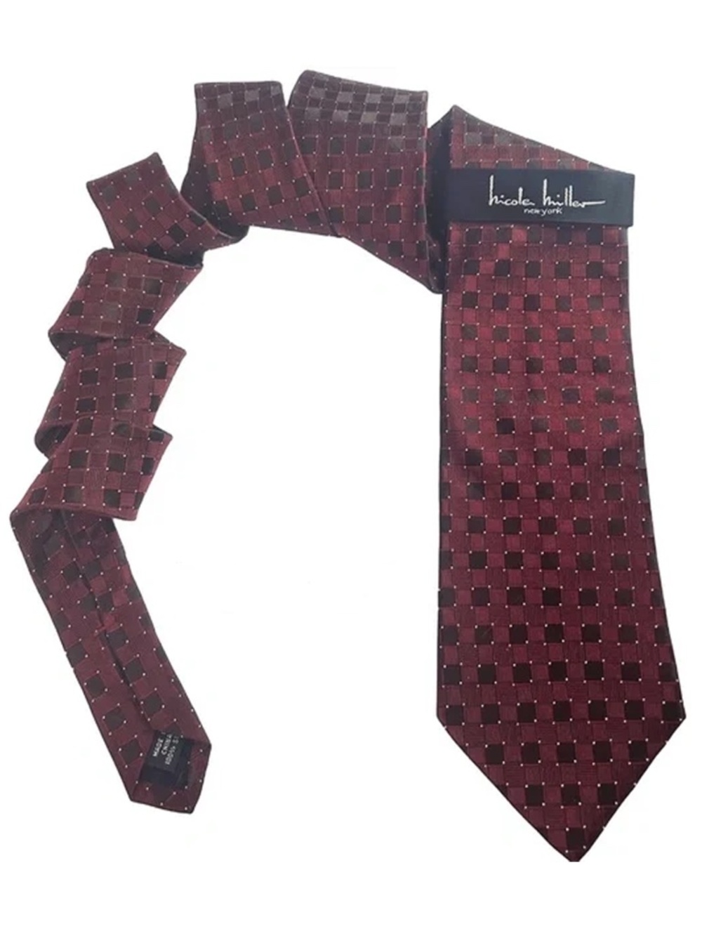 Nicole Miller NY Neck Tie Burgundy Micro dot Textured 100% Silk Burgundy NOS